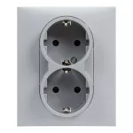 Legrand Suno 2x2P+F csatlakozóaljzat kerettel (rugós), biztonsági zsaluval, komplett, alumínium, Legrand 721326