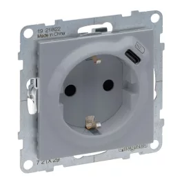   Legrand Suno 2P+F + USB-C csatlakozóaljzat (rugós), biztonsági zsaluval, alumínium, Legrand 721329