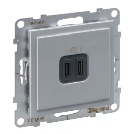   Legrand Suno 2xUSB-C csatlakozóaljzat, 3 A - 15 W, alumínium, Legrand 721331