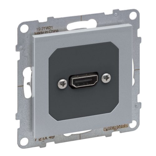 Legrand Suno elővezetékelt HDMI 1.4 típusú csatlakozóaljzat, 15 cm kábellel szállítva, alumínium, Legrand 721349