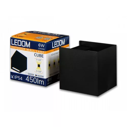 LEDline LEDOM Outdoor wall mounted luminaire LED 2x3W 4000K IP54 black CUBE LL-478177 LED line