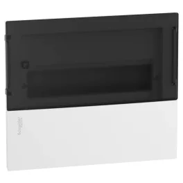  Schneider Mini PRAGMA RESI9 MP Kiselosztó, füstszínű átlátszó ajtó, süllyesztett, 1x12 modul, PEN sín, komplett, fehér MIP22112S