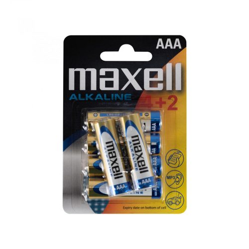 Maxell LR03 4+2 AAA elem, alkáli, ceruza, 1,5V, 6 db/csomag, Maxell_LR03_4_2