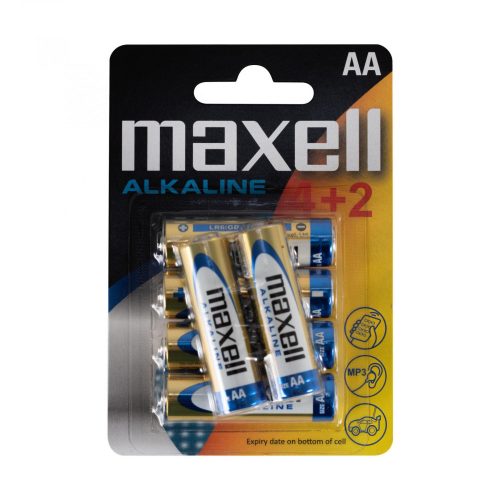 Maxell LR6 4+2 AA elem, alkáli, ceruza, 1,5V, 6 db/csomag, Maxell_LR6_4_2