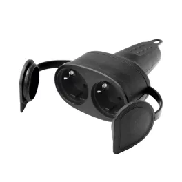   Home NGA 02 földelt dupla aljzat egyenes kábelvezetéssel, 2 aljzat gyermekvédelemmel, kül- és beltéren is használható, max. 3680 W, fekete