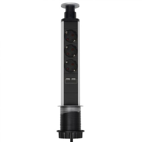 Home NVE 3/USB süllyesztett elosztó USB töltőaljzatokkal, 1,4 m, 3 földelt aljzat gyermekvédelemmel, asztalba, munkalapba építhető, süllyeszthető, max. 3680 W, NVE_3_USB