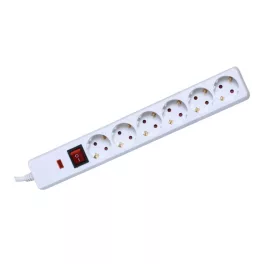   Home NVT 06K/WH túlfeszültség védett hálózati elosztó, 1,5 m, kapcsolós, H05VV-F 3G1,5 mm2 kábel, IP20 kivitel, 6 aljzat, max. 3500W