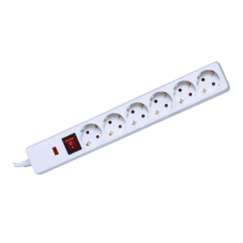 Home NVT 06K/WH túlfeszültség védett hálózati elosztó, 1,5 m, kapcsolós, H05VV-F 3G1,5 mm2 kábel, IP20 kivitel, 6 aljzat, max. 3500W