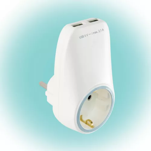 Home NV 2100 USB hálózati aljzat USB töltőaljzatokkal, 2xUSB töltőaljzat 5V/max.2,1A, földelt hálózati aljzat gyermekvédő zsaluval, NV_2100_USB