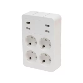   Home NV 4 USB tálcás USB-s elosztó, 4 földelt aljzat, 4 USB aljzat, elforgatható csatlakozódugó, max.3680W,