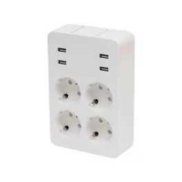   Home NV 4 USB tálcás USB-s elosztó, 4 földelt aljzat, 4 USB aljzat, elforgatható csatlakozódugó, max.3680W,