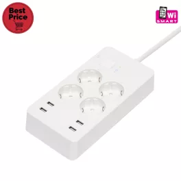   Home NV 4 WIFI smart elosztó, 1,5 m, H05VV-F 3G1,5 mm2 kábel, 4 földelt aljzat, 4 USB aljzat, max.3680W, Tuya alkalmazás kompatibilis, WiFi-s, NV_4_WIFI