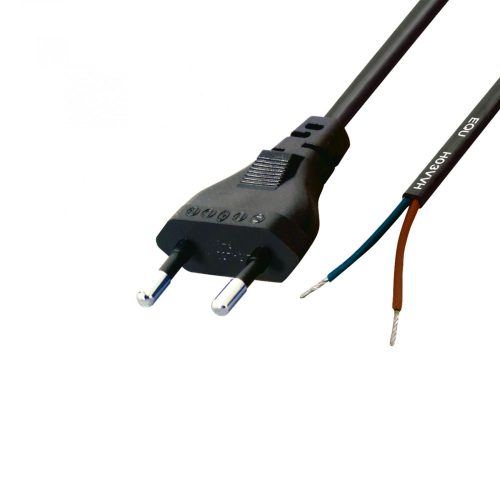 Home N 2/VDE hálózati csatlakozókábel, 1,5 m, H03VVH2-F 2x0,75 mm2 kábel, ónozott véggel, max.500W, fekete, N_2_VDE