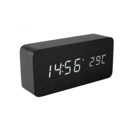   Home OC 04 digitális LED ébresztőóra, valódi faburkolat, tapsra aktiválható fehér kijelző, dátum és hőmérséklet kijelzés, elemes vagy hálózati tápellátás, OC_04