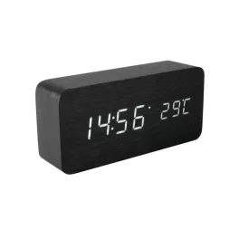   Home OC 04 digitális LED ébresztőóra, valódi faburkolat, tapsra aktiválható fehér kijelző, dátum és hőmérséklet kijelzés, elemes vagy hálózati tápellátás, OC_04