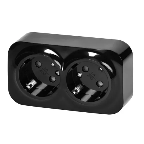 Orno Falon kívüli dupla dugalj, fekete, 2x(2P+F),16A, 230V, IP20 OR-OE-7206