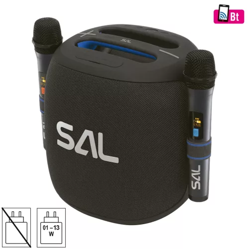 SAL PARCUBE boombox, 100 W, 2db vezeték nélküli mikrofon, 5db hangszóró, LED fényeffekt, IPX6 védelem, bluetooth