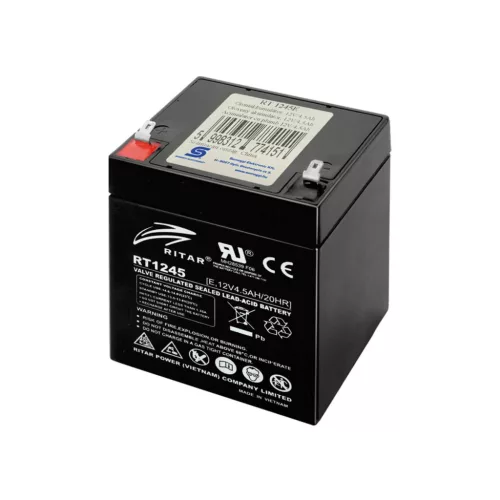 Ritar RT 1245E ólomakkumulátor, 12V/4,5 Ah, 5 éves élettartam, zárt konstrukció,, RT_1245E