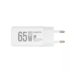 HOME SA65PPS USB hálózati szupergyors töltő, 65Watt, 2in1: USB-A + USB-C aljzat, QC + PD + PPS gyorstöltés, GaN technológia