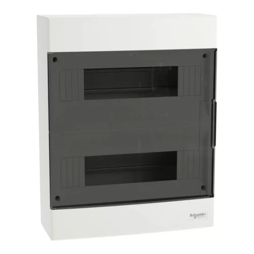 Schneider EASY9 EU Kiselosztó, 24 modul, PE+N sínnel, füstszínű ajtóval, falon kívüli EZ9EUC212