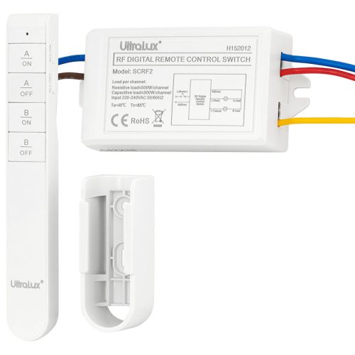 Ultralux 4 csatornás RF távirányítós kapcsoló, vezeték nélküli szett, 240V AC, 30 méter, SCRF4