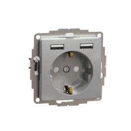   ÚJ SEDNA 2P+F csatlakozóaljzat, BZS, kettős USB töltővel, rugós, 16A/2.4A, alumínium Schneider SDD113052