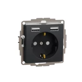   ÚJ SEDNA 2P+F csatlakozóaljzat, BZS, kettős USB töltővel, rugós, 16A/2.4A, antracit Schneider SDD114052