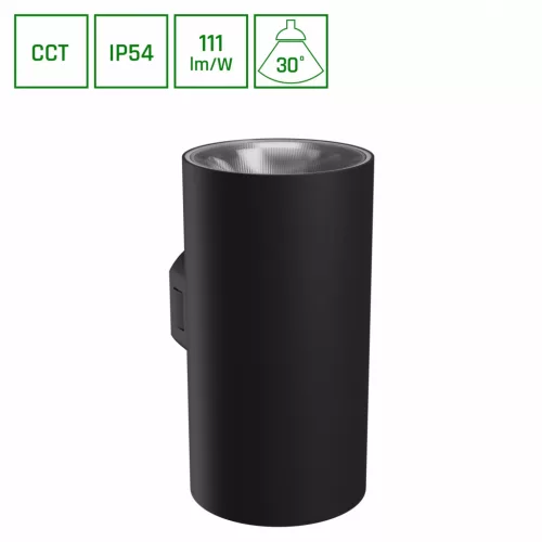 TORRE 18W 230V IP54 CCT 99x78x162 mm kerek fekete SLI003022CCT_PW SpectrumLED