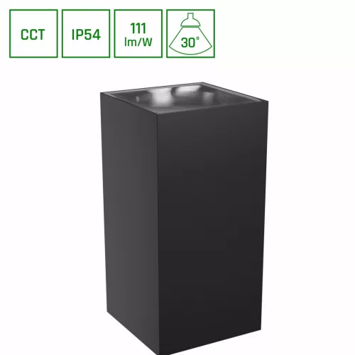 TORRE 18W 230V IP54 CCT 99x78x162 mm négyzetes fekete SLI003024CCT_PW SpectrumLED