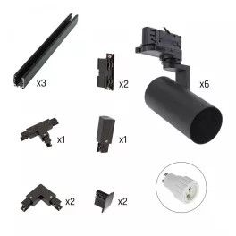   TRACK LIGHT SET: MADARA MINI 6X SPOTS + 3-PHASE TRACKS  - Fekete SLIP003007_SET_EXP SpectrumLED