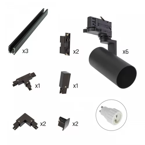 TRACK LIGHT SET: MADARA MINI 6X SPOTS + 3-PHASE TRACKS  - Fekete SLIP003007_SET_EXP SpectrumLED