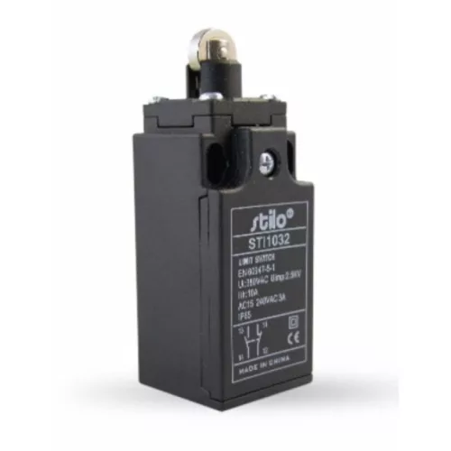 STI1032 Végálláskapcsoló görgős, 3A/240VAC, 1NC+1NO, műa.ház, IP65, PG13,5, EN60947-5-1, Stilo