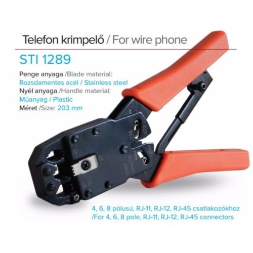 STI1289 Telefon krimpelő fogó 6P4C (RJ-11), 6P6C (RJ-12), 8P8C (RJ-45)  Stilo