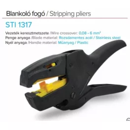   STI1317 kábelcsupaszoló és vágószerszám  0,08-  max. 4mm2 tömör vezeték, max. 6mm2 sodrott vezetékhez!!! Stilo