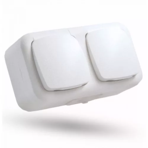 STI320 STILO AQUA 2x2P+F Schuko IP54 fehér  földelt dupla csatlakozóaljzat gyermekvédelemmel