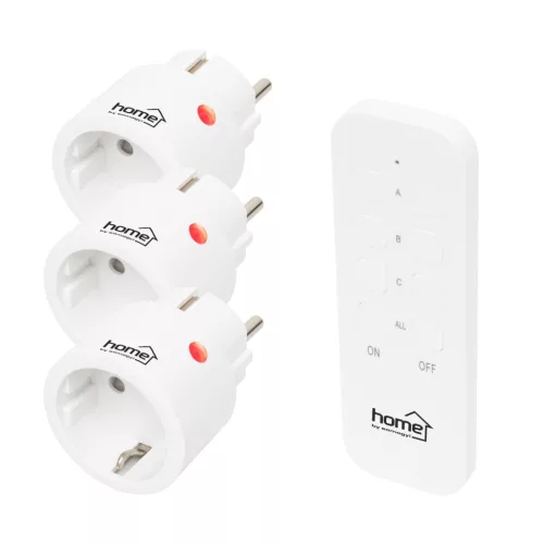 Home TH2313 távirányítható mini hálózati aljzat szett, 2300 W, 3 aljzat + 1 távirányító, 40m hatótáv