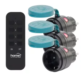   Home THO2313 távirányítható kültéri hálózati aljzat szett, IP44, 2300 W, 3 aljzat +1 távirányító, 40m hatótáv