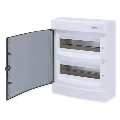 Tehnoplast Falon kívüli kiselosztó doboz, C sorozat, 24 modulos, átlátszó ajtó, 2soros, 287x361x112 mm, IP40 THP-N24C
