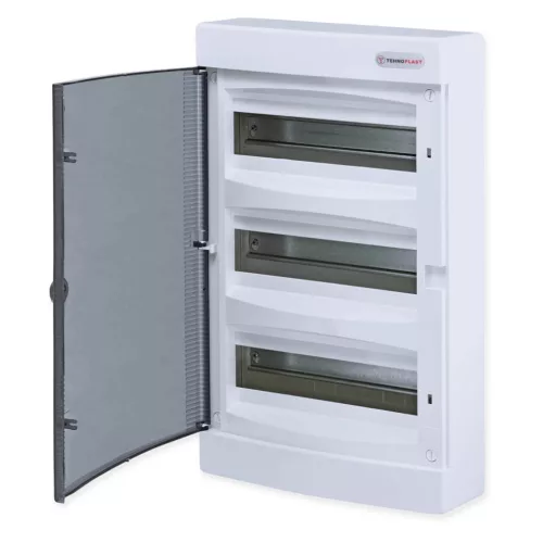 Tehnoplast Falon kívüli kiselosztó doboz, C sorozat, 36 modulos, átlátszó ajtó, 3 soros, 287x526x112 mm,IP40 THP-N36C