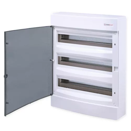 Tehnoplast Falon kívüli kiselosztó doboz, C sorozat, 54 modulos, átlátszó ajtó, 3 soros, 396x526x112 mm,IP40 THP-N3x18C