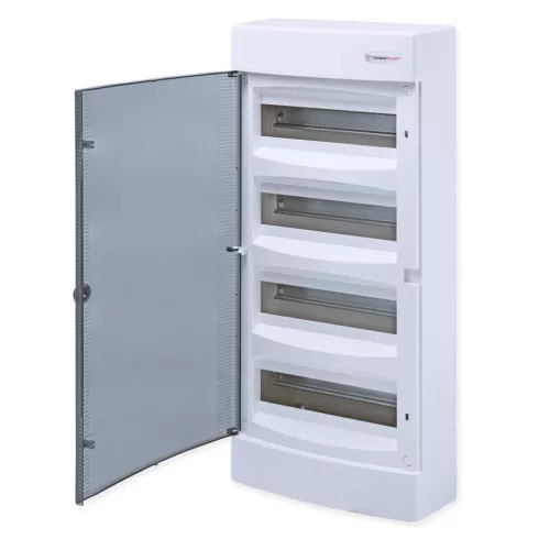 Tehnoplast Falon kívüli kiselosztó doboz, C sorozat, 48 modulos, átlátszó ajtó, 4 soros, 287x653x112 mm,IP40 THP-N48C