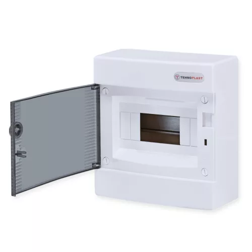 Tehnoplast Falon kívüli kiselosztó doboz, C sorozat, 8 modulos,átlátszó ajtó-1soros,215x236x102mm,IP40 THP-N8C