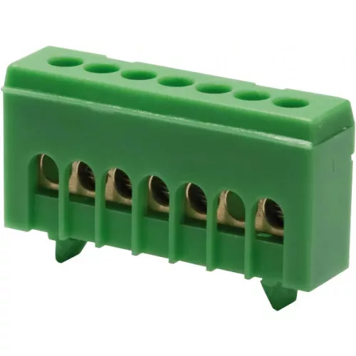 Tehnoplast Szigetelt bekötőkapocs (zöld), földelő kapocs kalapsínhez - 7 furattal THP-PE7