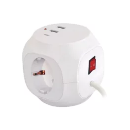   Technik Professional Elosztó Kocka 3 utas 1,5m kábel (1,5mm2) + USB C/A 16A