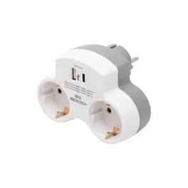   HOME TPF2USBC USBC hálózati töltő, 2.1A, max. 3680 W, 2 db földelt hálózati aljzat gyermekvédő zsaluval