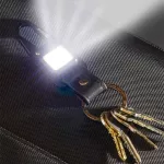 True Utility Cliplite, TU918, kulcstartó karabiner, tölthető lámpa, 4 funkció, 47 lm COB LED, Li-ion, marhabőr szíj, rozsdamentes acélváz, TU918