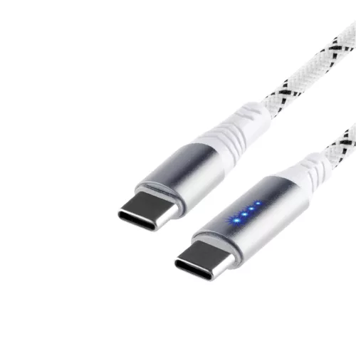 Home USBCC2M100L töltőkábel, USB-C / USB-C, 2 méter, 100W gyorstöltés, töltésjelző LED-sor, szőtt nylon burkolat