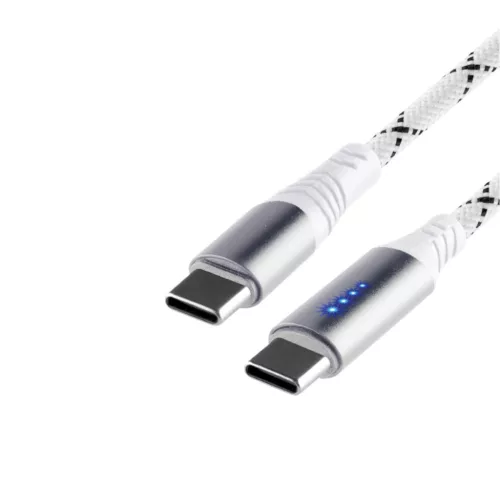 Home USBCC2M100L töltőkábel, USB-C / USB-C, 2 méter, 100W gyorstöltés, töltésjelző LED-sor, szőtt nylon burkolat