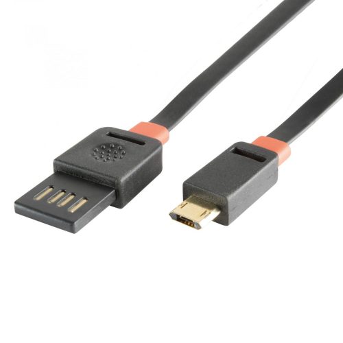 Home USBF 3 töltőkábel, 2 oldalú, fordítható, USB-A dugó, microUSB-B dugó, 3m, 2,1A, adatkábel, USBF_3