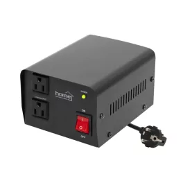   HOME VTF200VA feszültségátalakító, max.200VA, 230V/110V transzformátor, dupla 110V kimeneti aljzat két készülékhez, hordozható